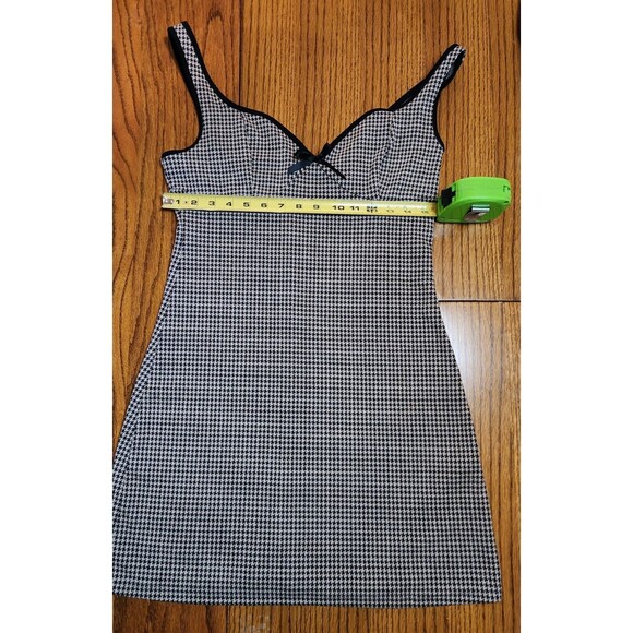 Coffee Colored Dark Academia Houndstooth Print Binding Bodycon Dress Sz L - Picture 6 of 8